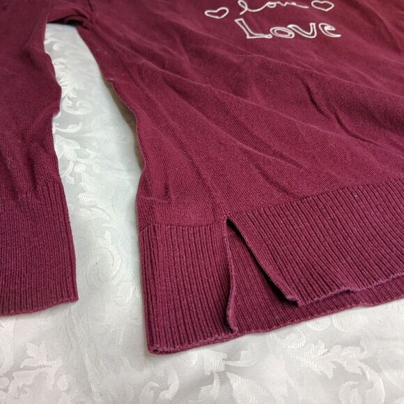 GAP Women’s Crewneck Sweater Love Maroon Cranberry Red Cotton Size Small - Picture 4 of 6